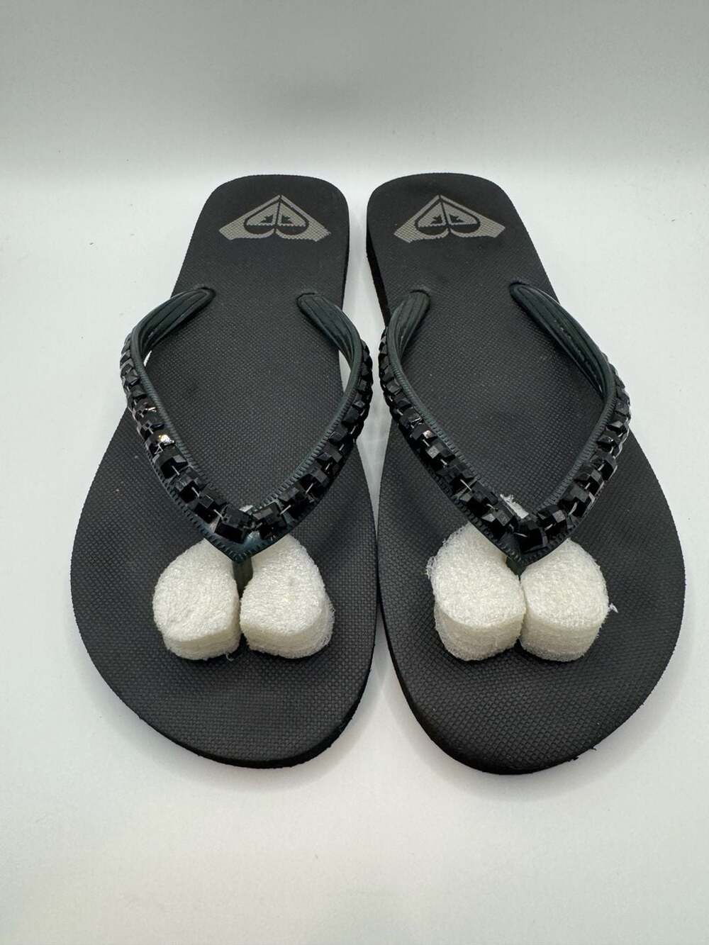 New Roxy Porto Flip Flop Black Rhinestone Thong Sandals 8/9